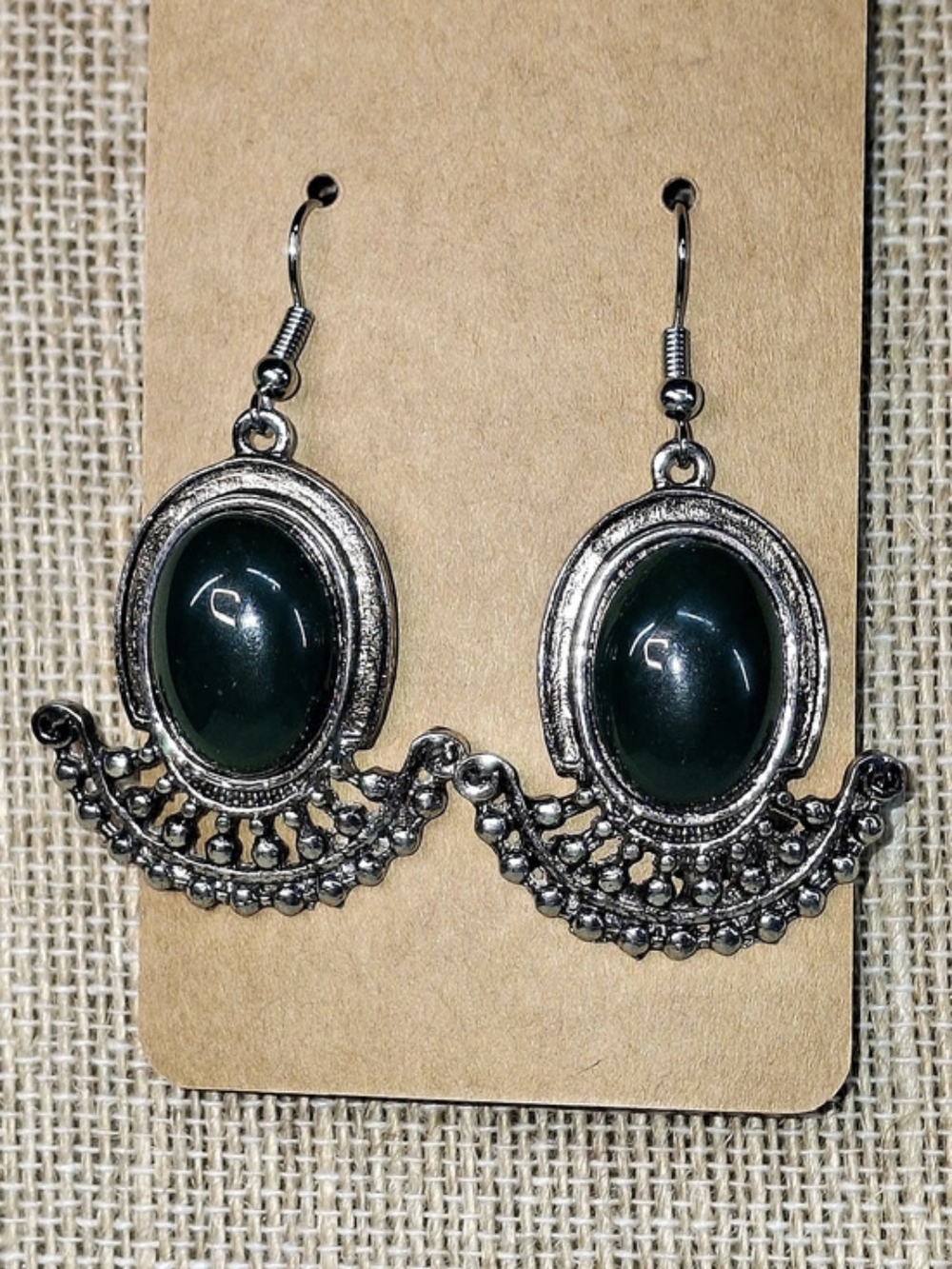 Green Stone Dangle Earrings Like New